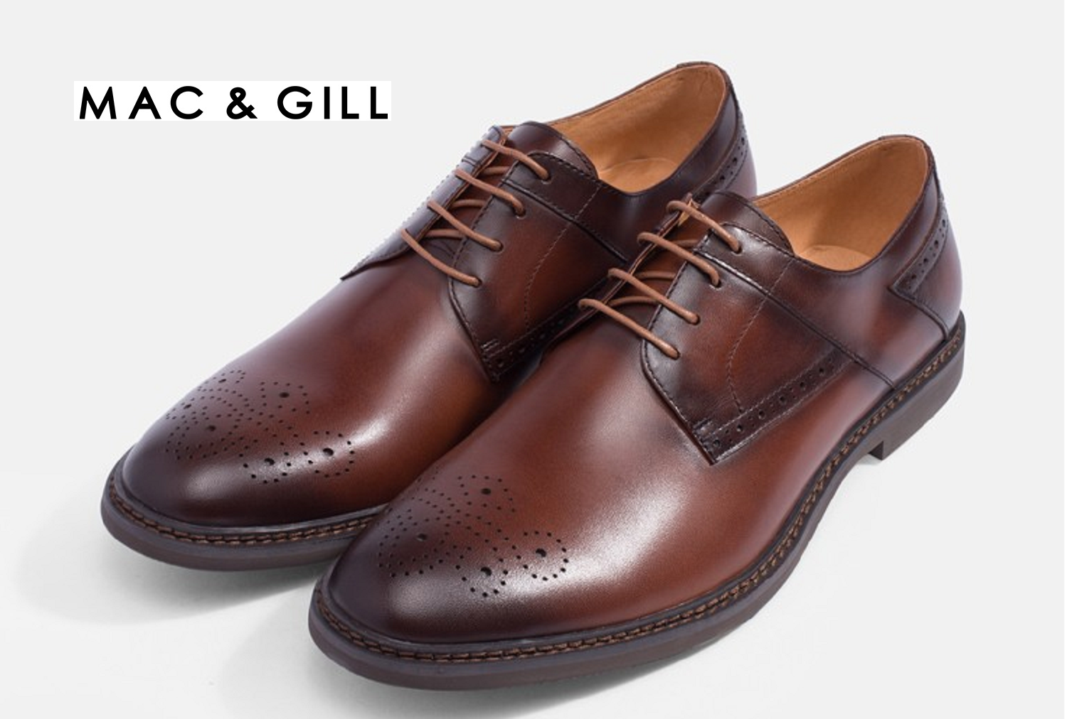 MAC&GILL MEDALLION TOE DERBY GENUINE LEATHER LACED UP SHOES PATINA
