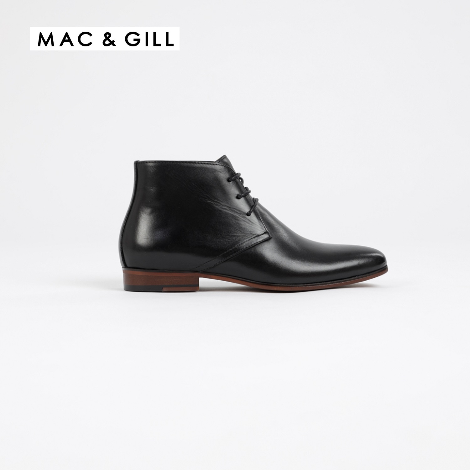 MAC&GILL รองเท้าผู้ชายหนังแท้แบบฮาฟผูกเชือกทางการสึดำ CHUKKA LEATHER ANKLE BOOTS Genuine Leather LACED-on MAC & GILL FORMAL WEAR
