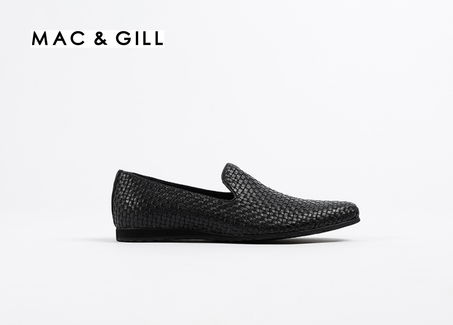 รองเท้าผู้ชายหนังแท้แบบสวมสีดำโลฟเฟอร์ Minimalist Woven Leather Mac&Gill