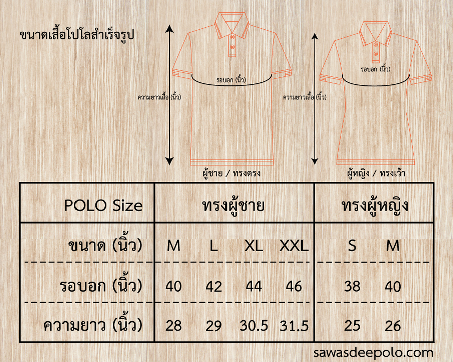 ขนาดเสื้อโปโล