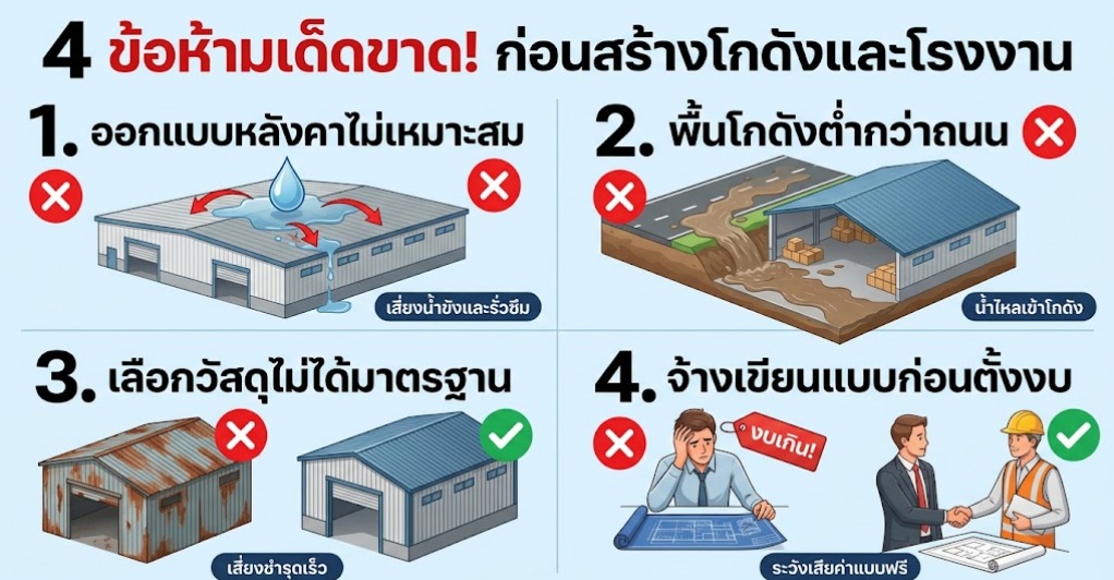 4 ข้อห้ามเด็ดขาด! ที่ต้องรู้ก่อนตัดสินใจ สร้างโกดัง และ สร้างโรงงาน