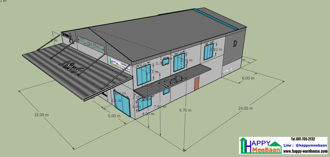 แจกแบบ 3D แจกแบบโกดัง แบบโรงงานพร้อมออฟฟิศและบ้านพักอาศัย