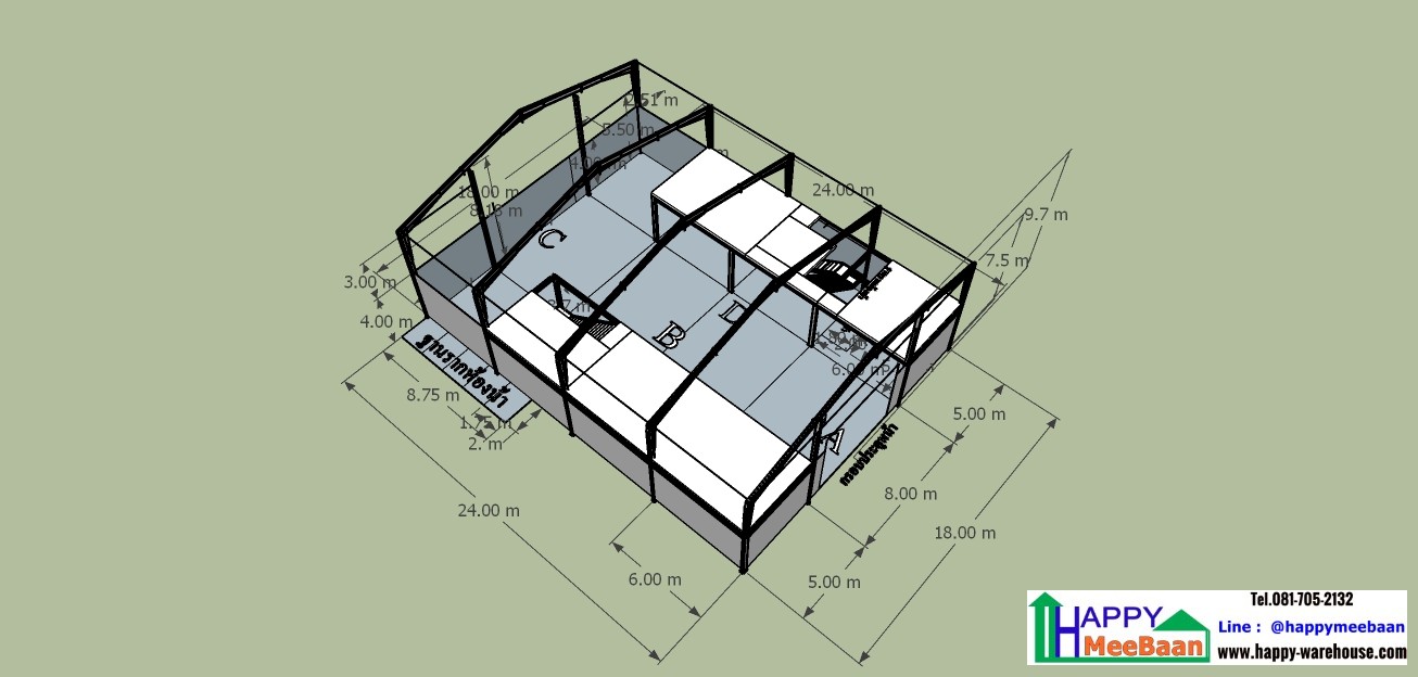 แจกแบบ 3D แจกแบบโกดัง แบบโรงงานพร้อมออฟฟิศและบ้านพักอาศัย