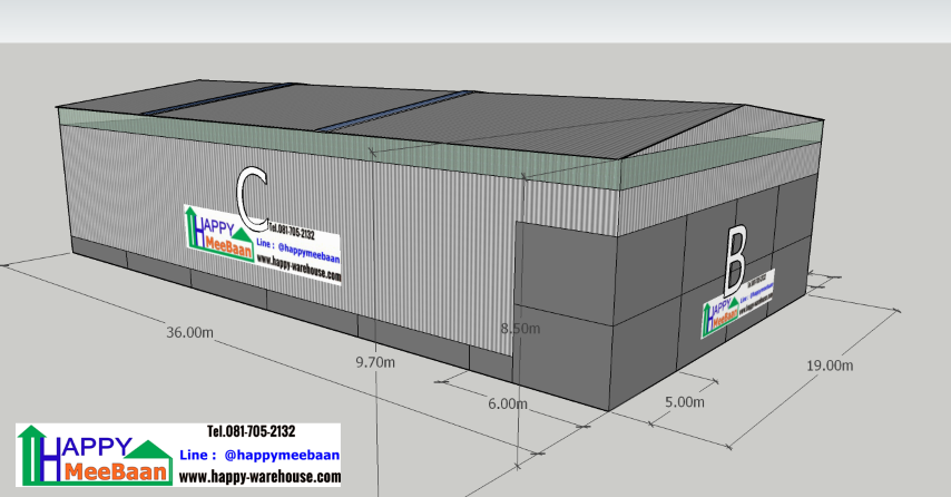 แบบโกดังพร้อมออฟฟิศสองชั้น แบบคลังสินค้า