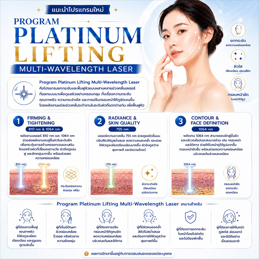 แนะนำโปรแกรมยกกระชับผิวด้วยเลเซอร์ หลายความยาวคลื่น Program Platinum Lifting Multi-Wavelength Laser