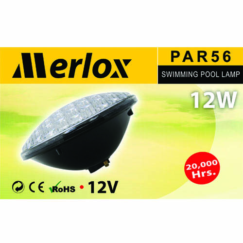 หลอดไฟสระน้ำ LED PAR56 12W 12V AC, แสงวอร์มไวท์ WFL, Merlox