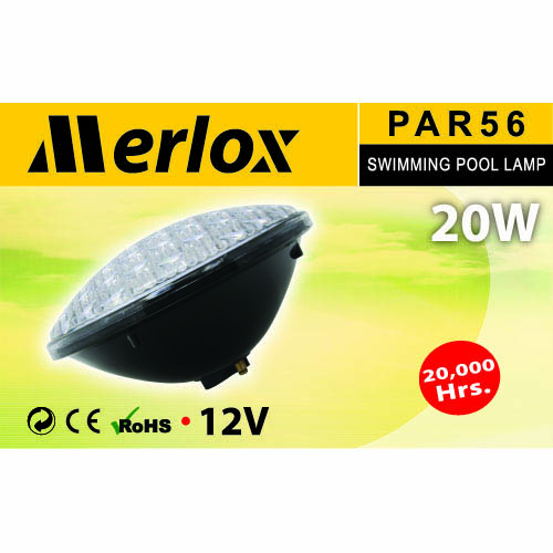 หลอดไฟสระน้ำ LED PAR56 20W 12V AC, แสงเดย์ไลท์ WFL, Merlox