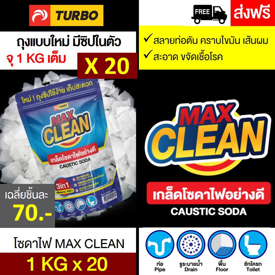 โซดาไฟ TURBO MAX CLEAN - 1 กก. x 20
