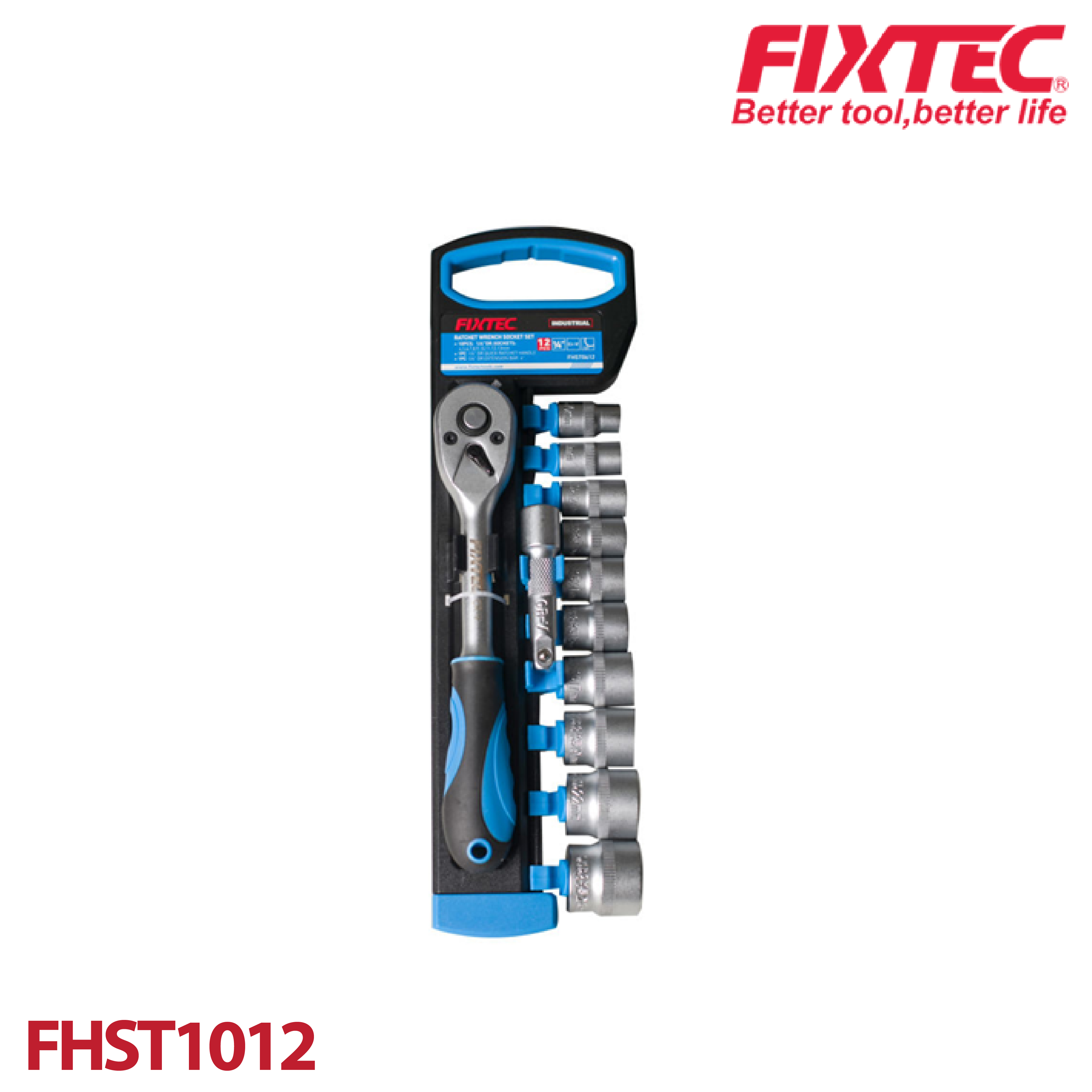 ชุดประแจขันบล็อค 3/8"  12 ชิ้น พร้อมลูกบล็อค FIXTEC FHST1012