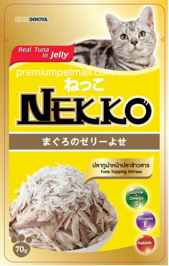 อาหารแมวเน็กโกะ Nekko รสทูน่าหน้าปลาข้าวสาร ขนาด 70 กรัม