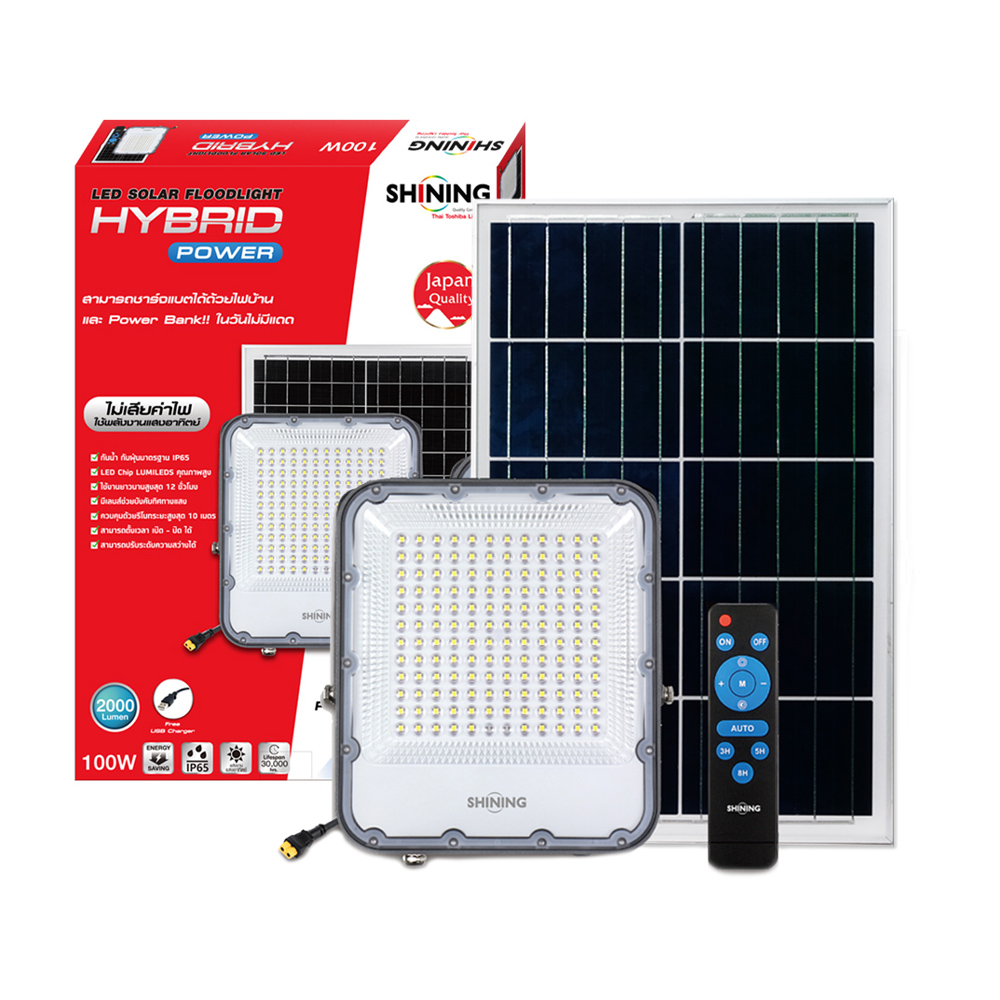 โคมไฟ LED Solar Floodlight Hybrid Power 100W