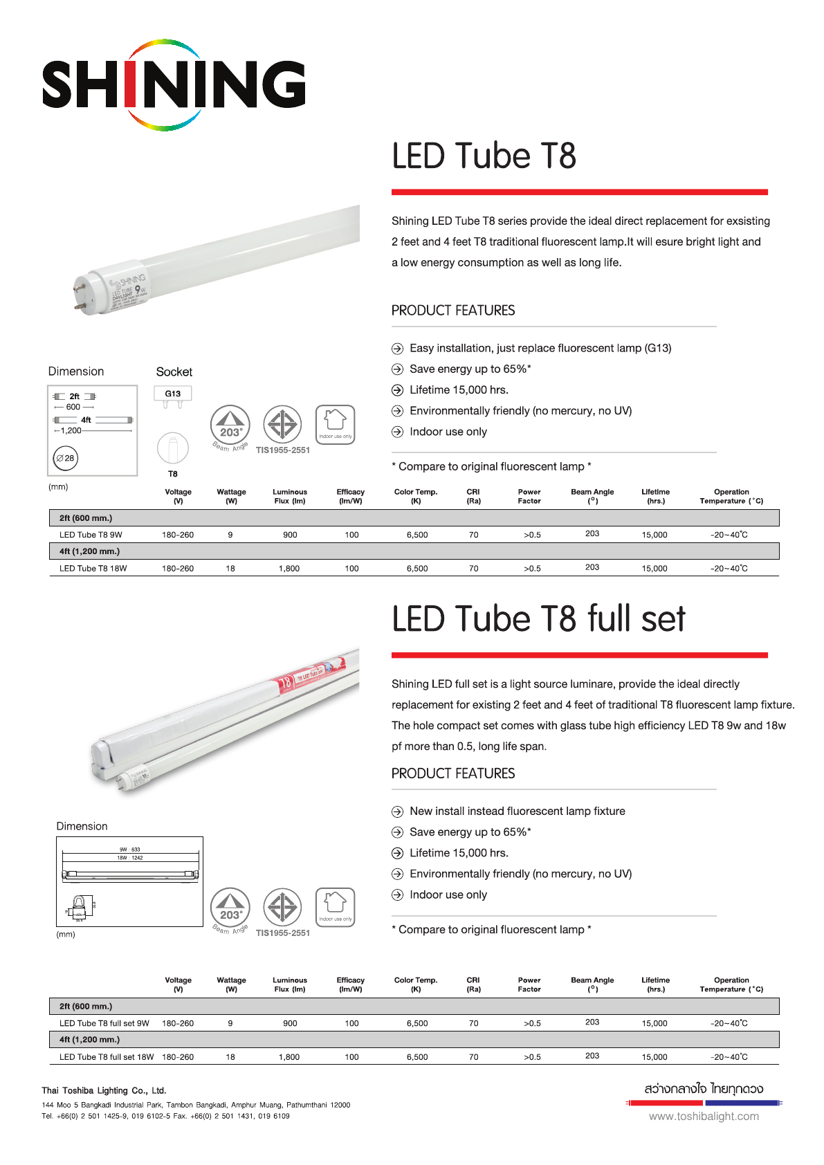 หลอด LED Tube T8 18 วัตต์