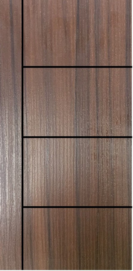 ประตู uPVC รุ่นภายใน EXTERA สี Brownie Oak บานเรียบ เซาะร่อง 1 เส้นตรง 3 เส้นนอน