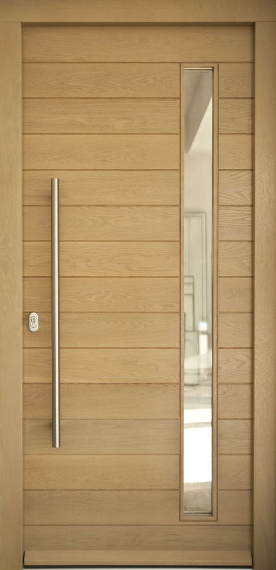 ประตูไม้โอ๊คเอ็นจิเนียร์บานเรียบแนวนอน (ไม่ทำสี) เจาะช่องกระจก ขนาด 90x200 ซม.