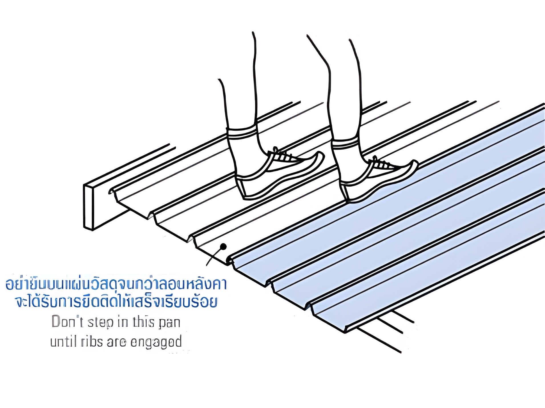 การเดินบนหลังคาสามารถเดินไปตามแนวยาวของแผ่นด้วยการเดินบนท้องลอนหรือเดินไปบนแปตามแนวขวางของแผ่น การเดินบนหลังคาสามารถเดินไปตามแนวยาวของแผ่นด้วยการเดินบนท้องลอนหรือเดินไปบนแปตามแนวขวางของแผ่น