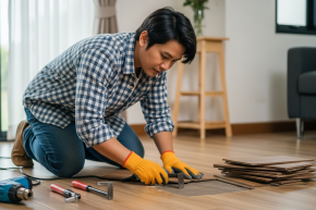 วิธีรื้อกระเบื้องยาง ทั้งแบบปูกาวและแบบคลิกล็อก