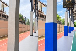 เคสจริง: เบาะกันกระแทกเสาสนามฟุตบอลหญ้าเทียม โรงเรียนจินดามณี