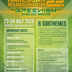 ประชาสัมพันธ์ การส่งผลงานเข้าร่วมนำเสนอการประชุมวิชาการระดับชาตินเรศวรวิจัยและนวัตกรรม ครั้งที่ 22 Greenism for inclusive innovation 