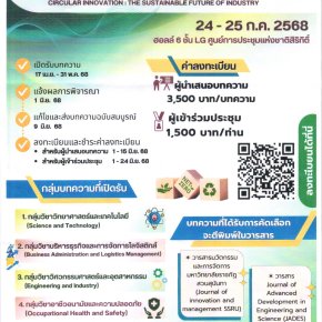 ประชาสัมพันธ์เชิญชวน เข้าร่วมการประชุมวิชาการเทคโนโลยีอุตสาหกรรมและการจัดการนวัตกรรม ระดับชาติ ครั้งที่ 1 