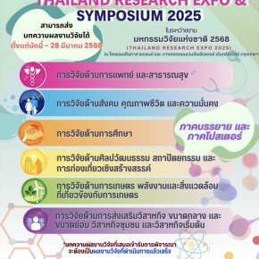 ประชาสัมพันธ์เชิญชวนส่งบทความผลงานวิจัยเข้าร่วมนำเสนอในกิจกรรม Thailand Research Expo & Symposium 2025 ในงาน มหกรรมงานวิจัยแห่งชาติ 2568 (Thailand Research Expo 2025) ครั้งที่ 20