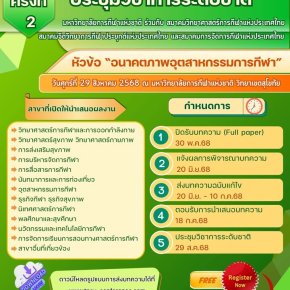 ประชาสัมพันธ์การขยายเวลาเปิดรับบทความเข้าร่วมนำเสนอในการประชุมวิชาการระดับชาติ มหาวิทยาลัยการกีฬาแห่งชาติ ครั้งที่ 2 ประจำปี พ.ศ. 2568 ภายใต้หัวข้อ "อนาคตภาพอุตสาหกรรมการกีฬา"