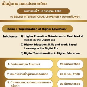 ประชาสัมพันธ์เชิญชวน คณาจารย์ นักวิจัย นักวิชาการ ส่งบทความ Country Report เพื่อรับการคัดเลือกเป็นผู้แทน สออ. ประเทศไทย นำเสนอในการประชุมวิชาการ ASAIHL International Conference 2025