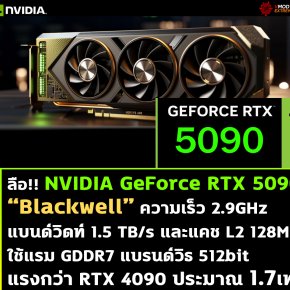 ลือ!! NVIDIA GeForce RTX 5090 รุ่นใหม่ความเร็ว 2.9 GHz แบนด์วิดท์ 1.5 TB/s และแคช L2 128MB