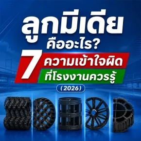 ลูกมีเดียหลายขนาดวางในบ่อบำบัดน้ำเสียของโรงงานอุตสาหกรรม