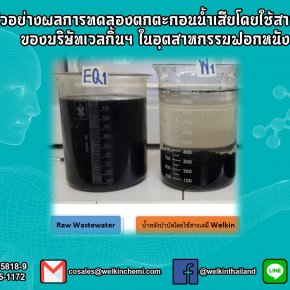 ตัวอย่างผลการทดลองตกตะกอนน้ำเสียโดยใช้สารเคมี ในอุตสาหกรรมฟอกหนัง