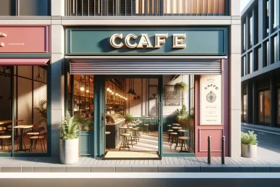 คาเฟ่มีโต๊ะเก้าอี้และพืชเขียวโดยรอบ