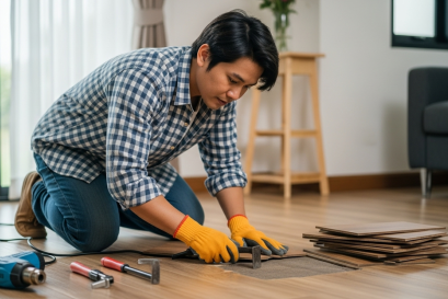 วิธีรื้อกระเบื้องยาง ทั้งแบบปูกาวและแบบคลิกล็อก