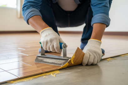 วิธีขจัดคราบกาวกระเบื้องยาง และขั้นตอนการลอกแผ่นพื้นเก่า