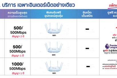 โปรเน็ตบ้านทรู  อินเตอร์เน็ต อย่างเดียว เริ่มต้น 499