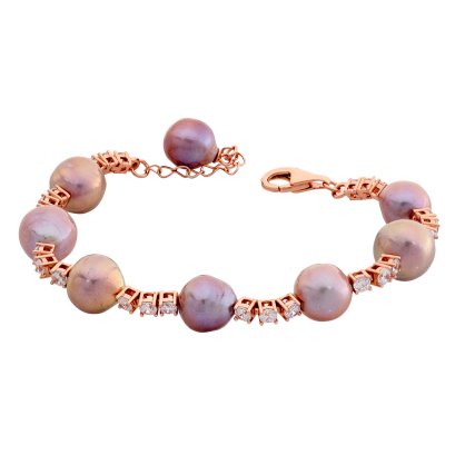 สร้อยข้อมือไข่มุก Ripple Pearl ระยะคั่นเพชร CZ ความยาว 8.0"