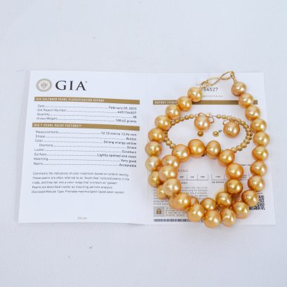 (GIA) ผลิตภัณฑ์ไข่มุก South Sea จัดเซต สร้อยคอ ต่างหู