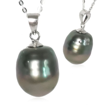 จี้ไข่มุก Tahitian Pearl ฝาครอบเกลี้ยงพร้อมสร้อยคอ ยาว 18.0"