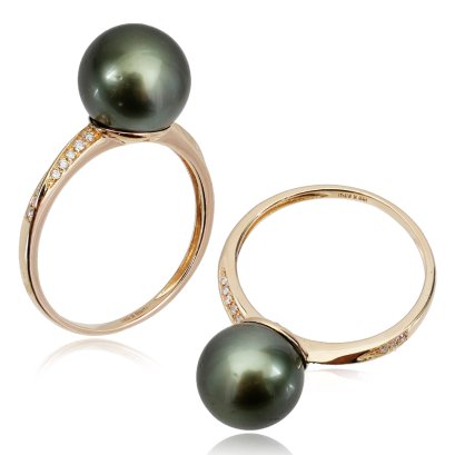 แหวนไข่มุก Tahitian Pearl ทองแท้ บ่าประดับเพชรแท้