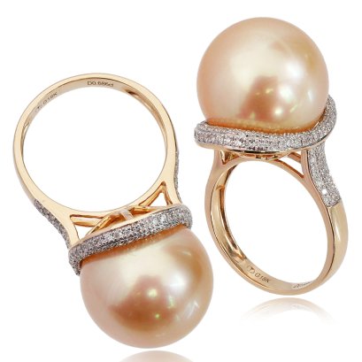 (GIA) แหวนทองแท้วงแหวนโค้งประดับเพชร ไข่มุก South Sea Pearl