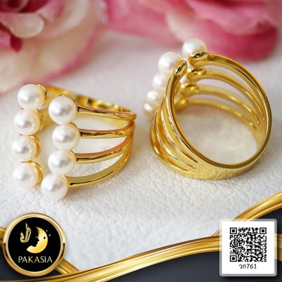 แหวน Open Ring ไข่ปลา ไข่มุก Akoya 8 เม็ด