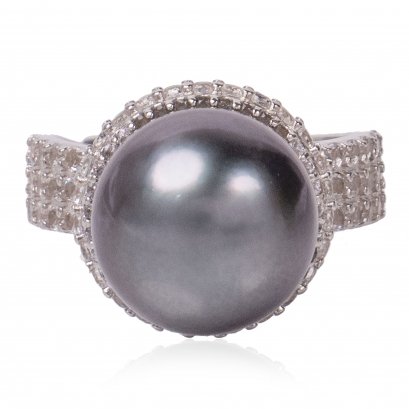 แหวนอ่างเพชรใหญ่ไข่มุก Tahitian Pearl