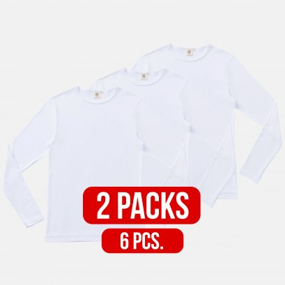 Long Sleeve Round Neck T-shirt WHITE (2Packs)(6PCS.)