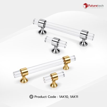 เซตมือจับ ปุ่มจับ (อะคริลิกใส-ซิงค์) สีทองเงา-ใส , สีโครเมี่ยม-ใส 1AK101 ,1AK115