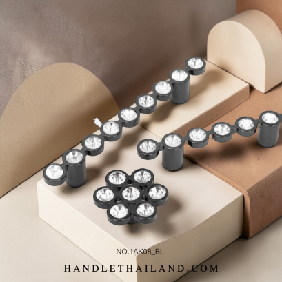 เซตมือจับ ปุ่มจับเพชร (ซิงค์) สีดำเงา  size 64,96 mm. 1AK08-BL