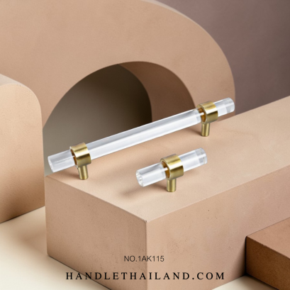 เซตมือจับ ปุ่มจับ (อะคริลิกใส-ซิงค์) สีทองเงา-คอปเปอร์ 1AK115