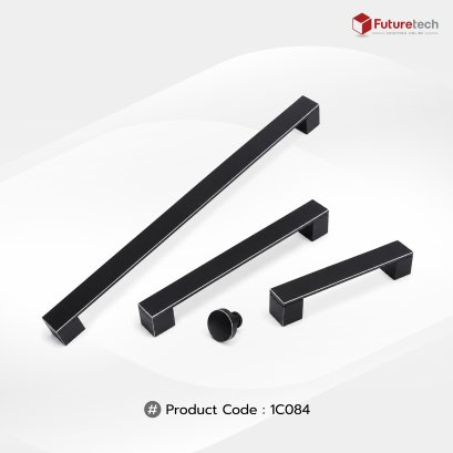 เซตมือจับ ปุ่มจับ (อะลูมิเนียม+ซิงค์) สีดำแฮร์ไลน์ 1C084-BL