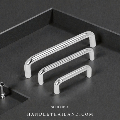 มือจับ (เหล็กชุบ) สีโครเมี่ยมเงา size 64,96,128 mm. 1C001-1