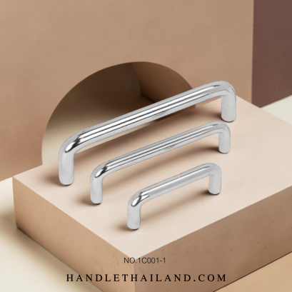 มือจับ (เหล็กชุบ) สีโครเมี่ยมเงา size 64,96,128 mm. 1C001-1