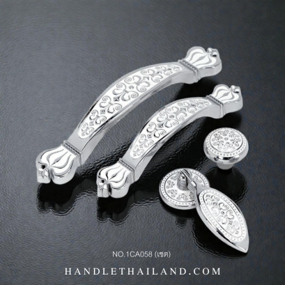 เซตมือจับ ปุ่มจับโบราณ (ซิงค์) สีขาว-เงิน size 96,128 mm 1CA058-WH