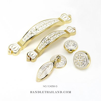 มือจับโบราณ (ซิงค์) สีขาว-ทอง size 96,128 mm. 1CA058-G