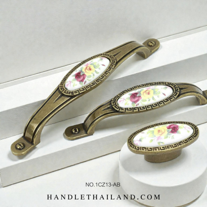 เซ็ทมือจับ ปุ่มจับ วินเทจ (เซรามิก) สีครีม size 96,128 mm. 1CZ13-AB